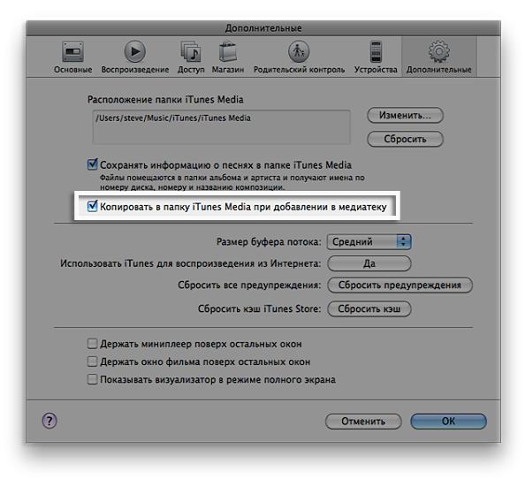 Дополнительные настройки iTunes